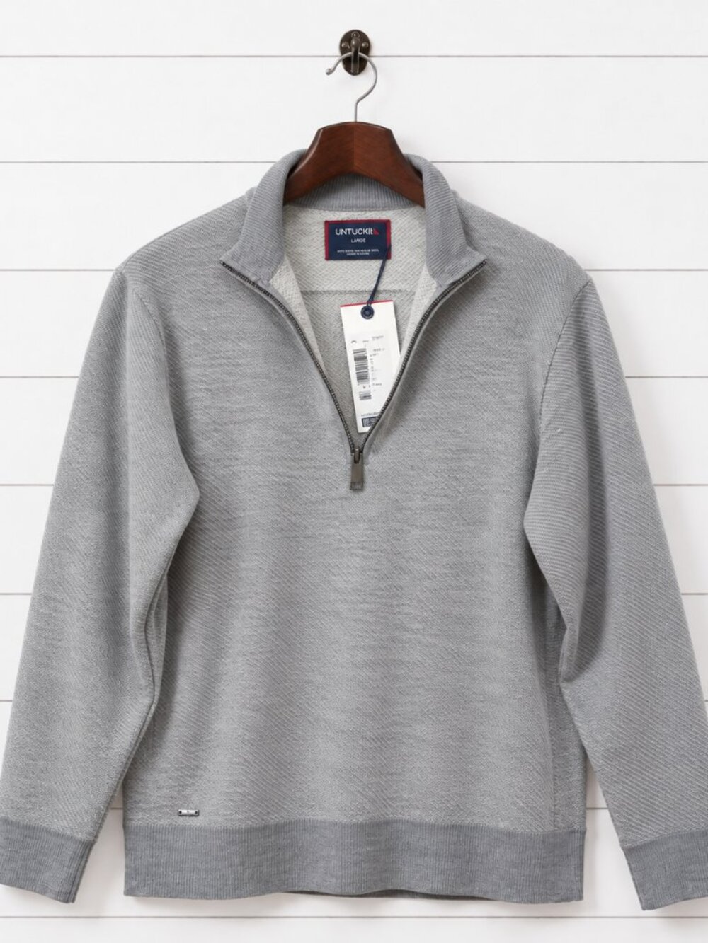 UNTUCKit Hansen Men’s L 100% Merino Wool Quarter Zip Sweater Gray NWT